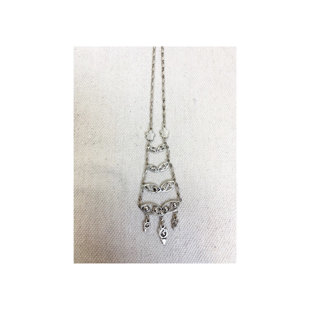 Silver Rhinestone Ladder Style Necklace - Picture 4 of 7